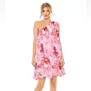 Ieena for Mac Duggal Floral Print One Shoulder Mini Dress in Pink Multi
